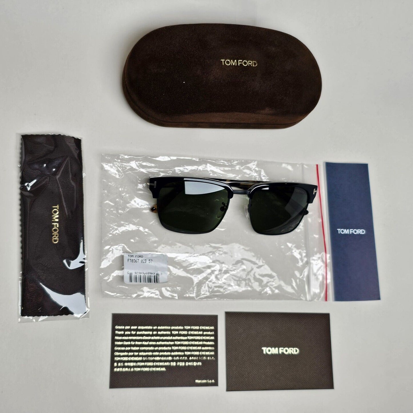 Tom Ford Sunglasses River Black Green Brown Tortoise Square FT0367 TF 367 02B