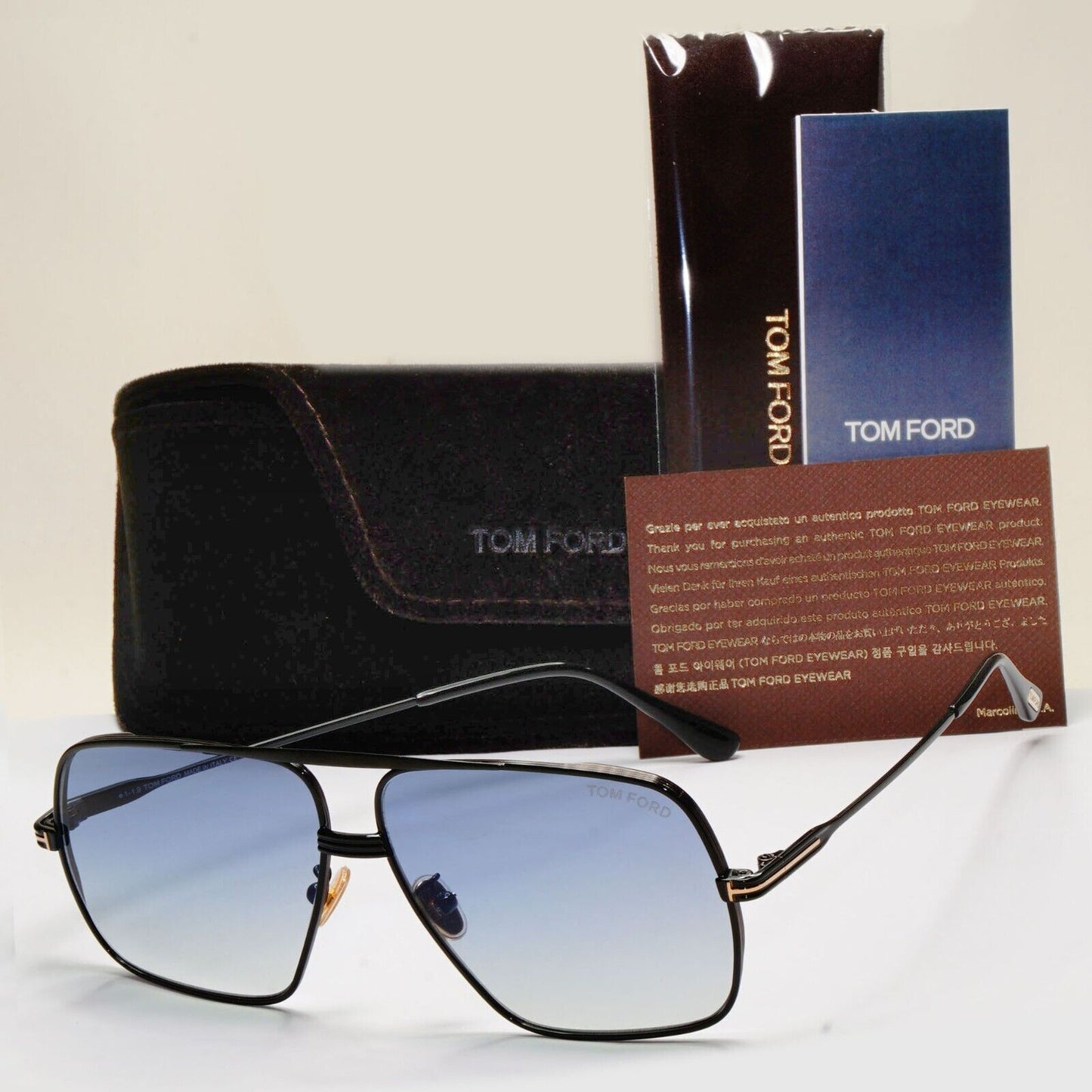 Tom Ford Sunglasses Frankie Black Blue Gradient Navigator FT0735 TF 735-H 01W