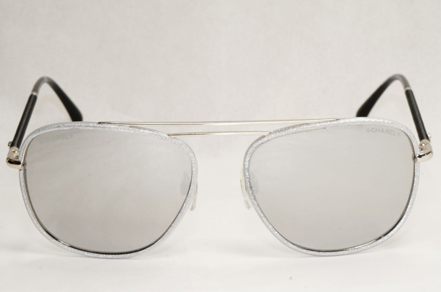 Chanel Sunglasses Silver Mirror Grey Black Pilot 4230-Q c.124/Z6 200324