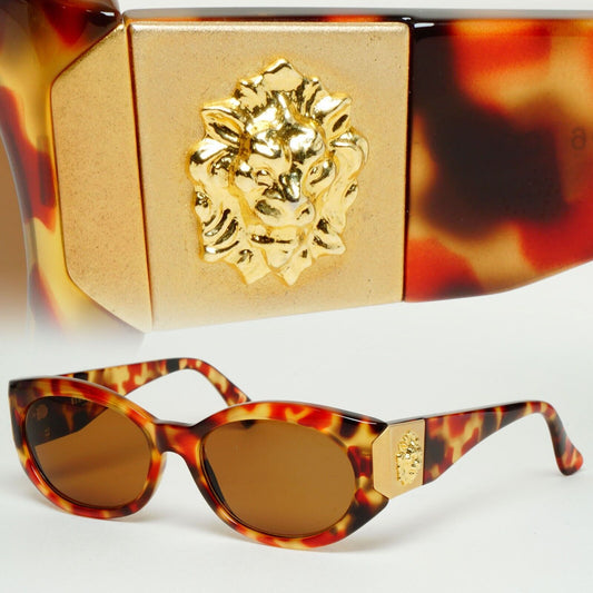 Versus Sunglasses 1996 by Gianni Versace Vintage Gold Lion Brown MOD E06 COL 197
