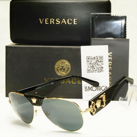 Versace Gold Medusa Sunglasses Metal Pilot Grey Mirror Black MOD 2150 Q 1252/6G