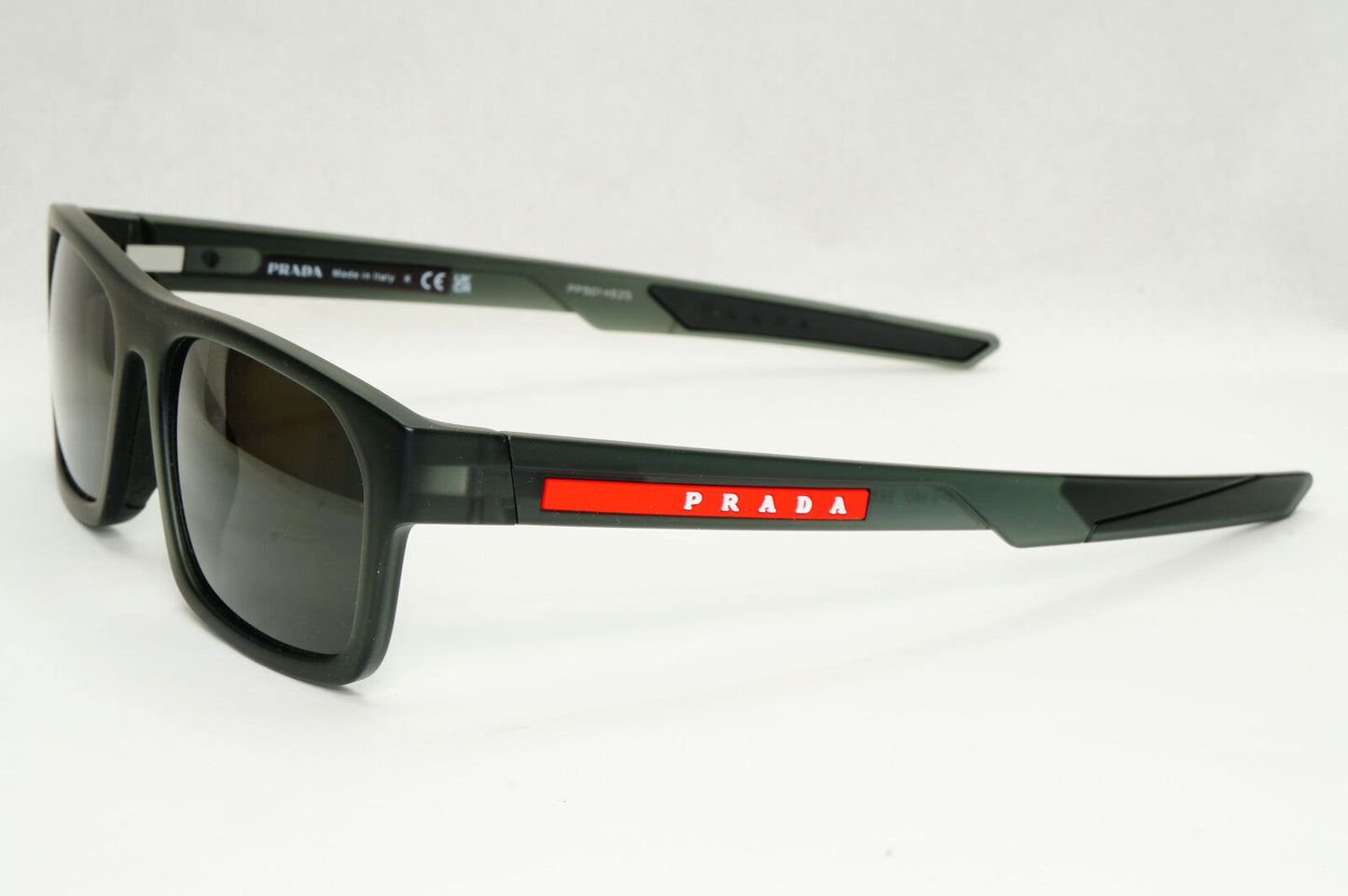 Prada Sunglasses Black Transparent Square Red Stripe PS08OV VPS 08O 13C-1O1 55mm