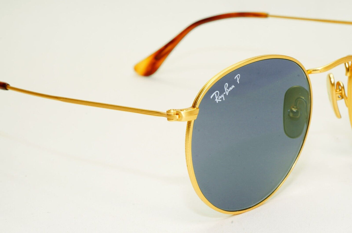 Ray-Ban Sunglasses Round Titanium Polarized Gold Blue RB 8247 9217/T0 50mm