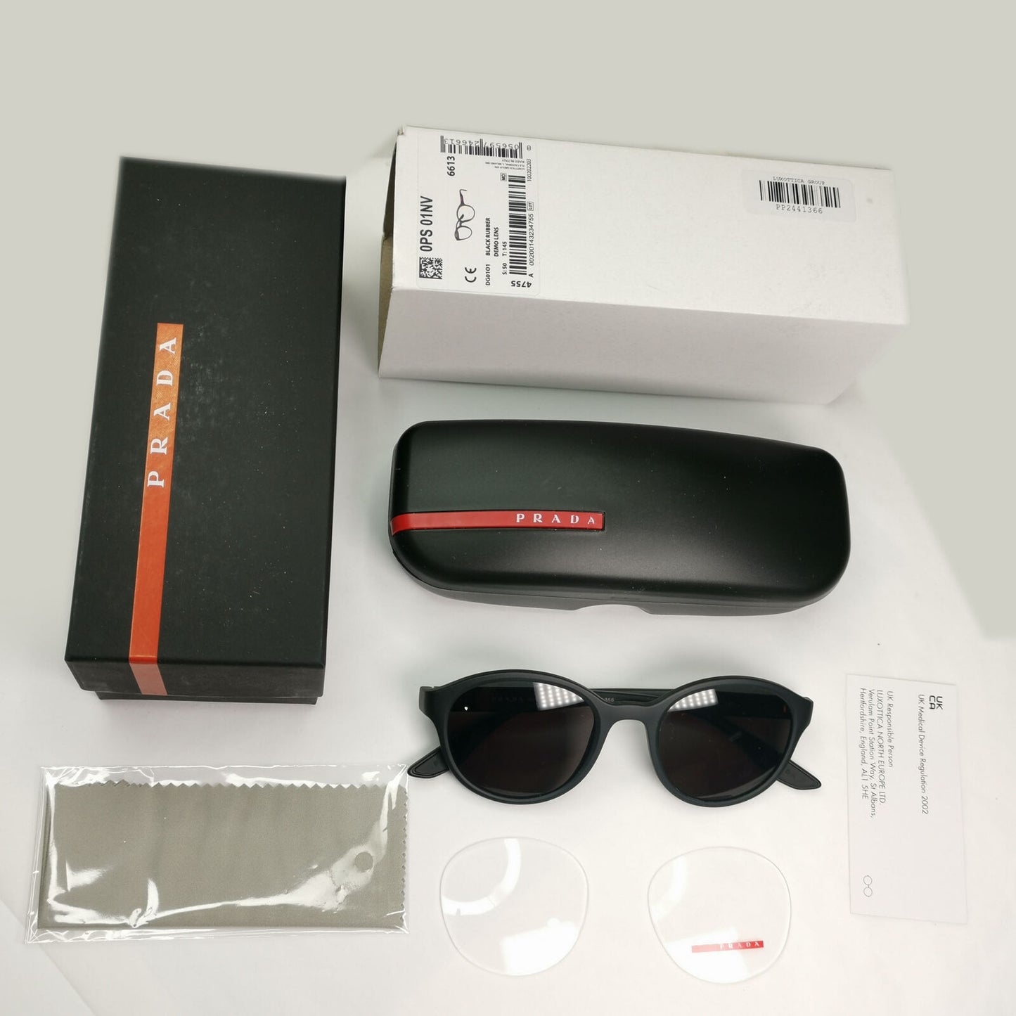 Prada Sunglasses Black Round Matte Rubber Red Stripe PS01NV VPS 01N DG0-1O1 50mm