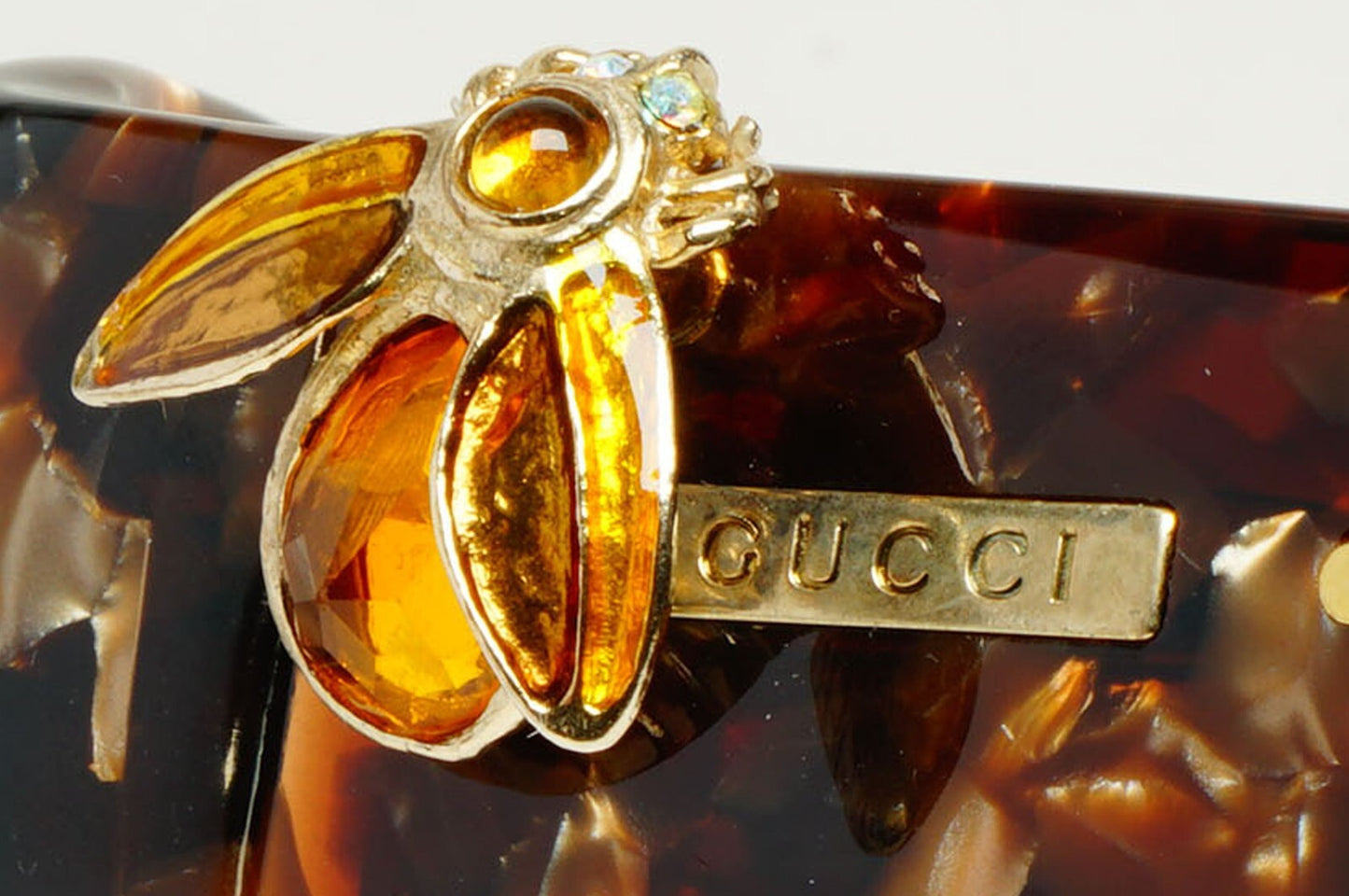 Gucci Sunglasses 2004 Vintage Gold Bee Green Havana Rectangle GG 2904 EGQ 52mm B