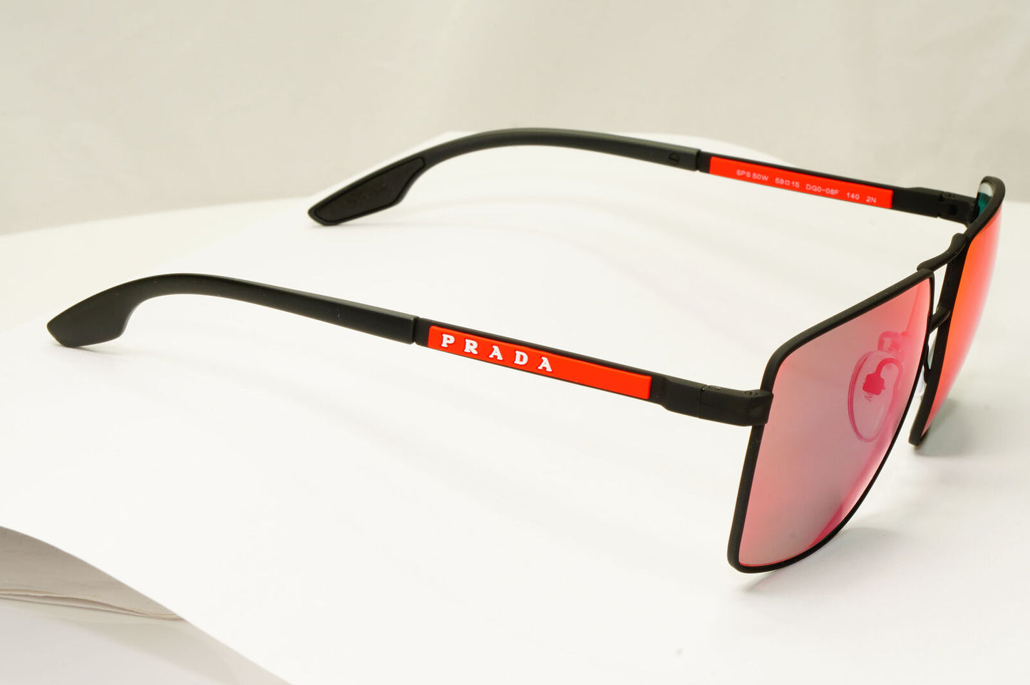 Prada Black Mirror Chameleon Sunglasses Square Red Blue SPS 50W PS50WS DG0-08F