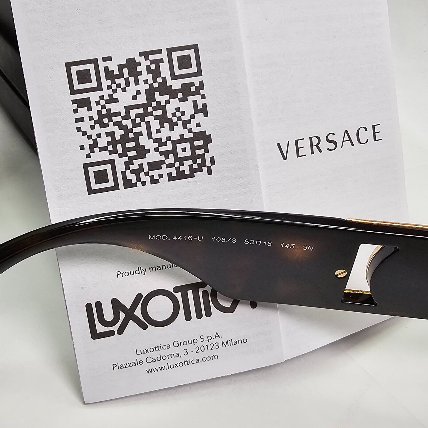 Versace Sunglasses Brown Square Tortoise Havana Gold MOD VE 4416-U 108/3 53mm