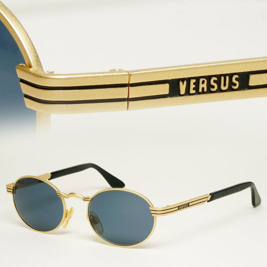 Versus Sunglasses 1996 by Gianni Versace Vintage Gold Oval Black MOD F07 COL 38M