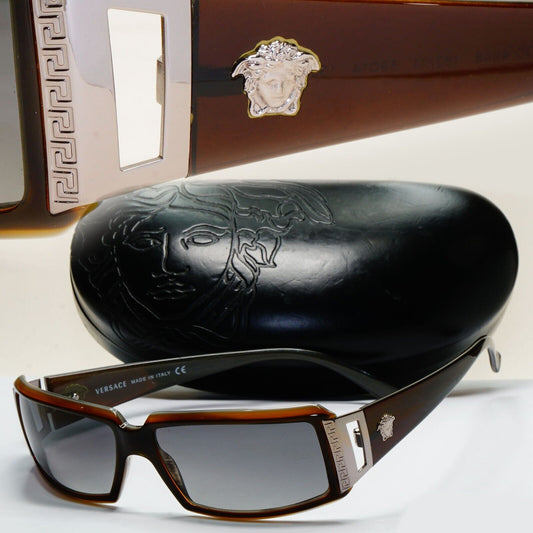 Versace Sunglasses 2004 Vintage Rectangle Wrap Brown Grey MOD 4048 182/11 120824
