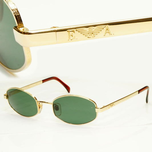 Emporio Armani 1997 Vintage Sunglasses Gold Green Retro Rectangle Eagle 063 743