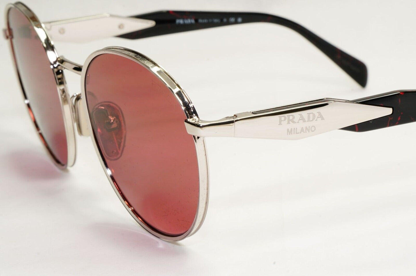 Prada Sunglasses Silver Dark Violet Bordo Round Metal PR56ZS SPR 56Z 1BC-08S