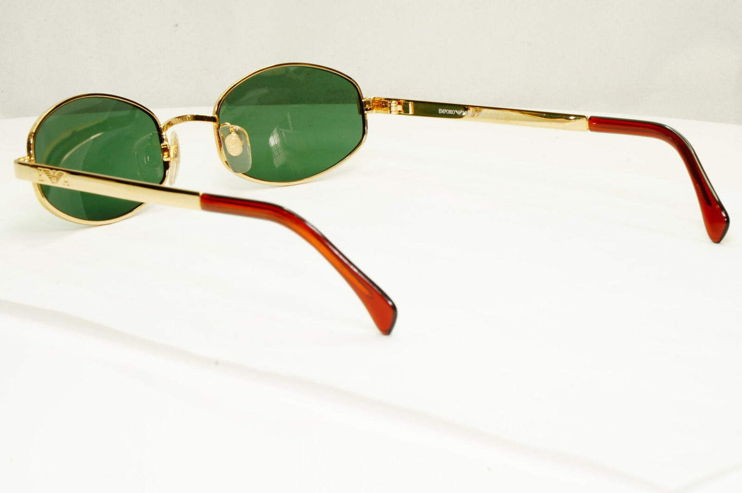 Emporio Armani 1997 Vintage Sunglasses Gold Green Retro Rectangle Eagle 063 743