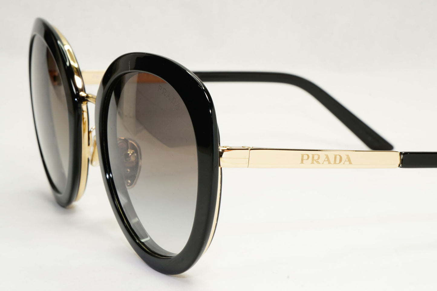 Prada Sunglasses Black Gold Grey Gradient Round PR54YS SPR 54Y AAV-0A7 54mm