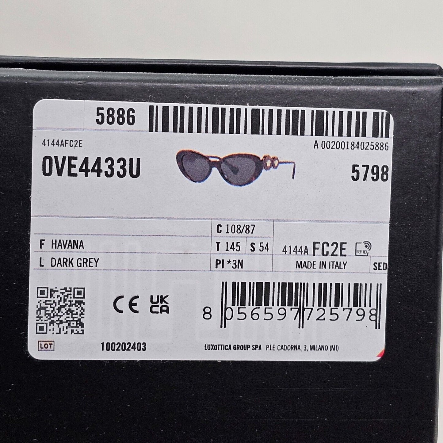Versace Sunglasses Cat Eye Medusa Havana Brown Grey MOD VE 4433-U 108/87 54mm
