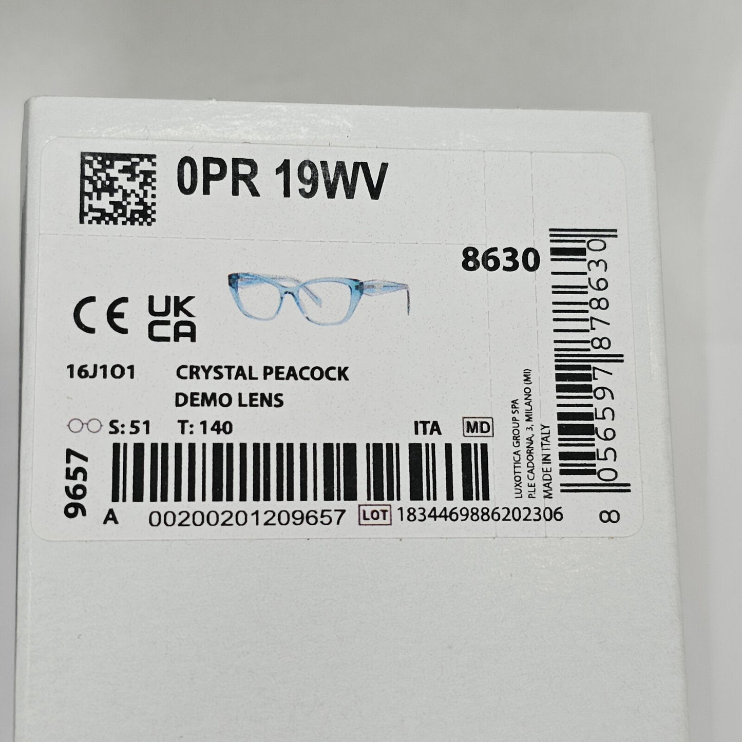 Prada Sunglasses Turquoise Transparent Black Square PR19WV VPR 19W 16J-1O1 51mm