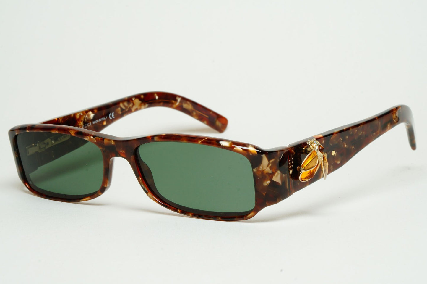 Gucci Sunglasses 2004 Vintage Gold Bee Green Havana Rectangle GG 2904 EGQ 52mm B