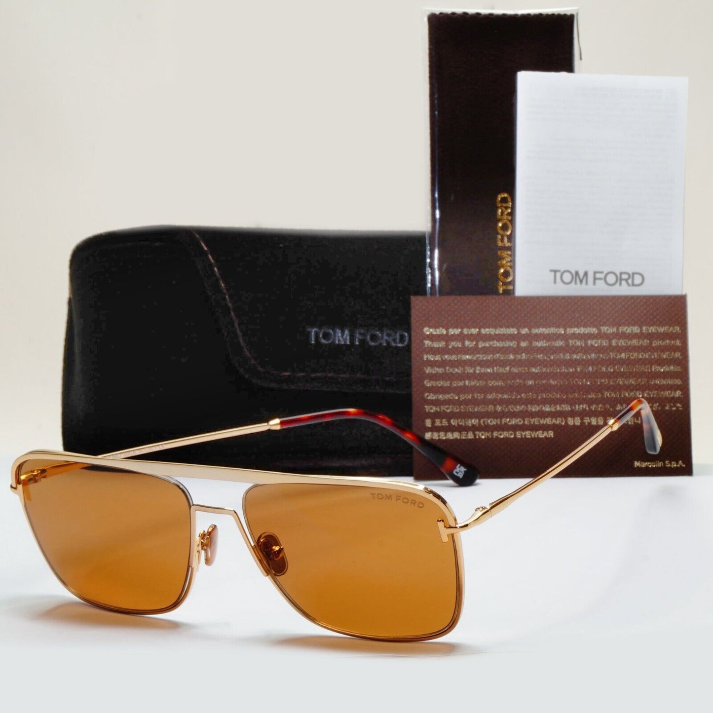 Tom Ford Sunglasses Nolan Gold Brown Square Navigator FT0925 TF 925 28E 60mm