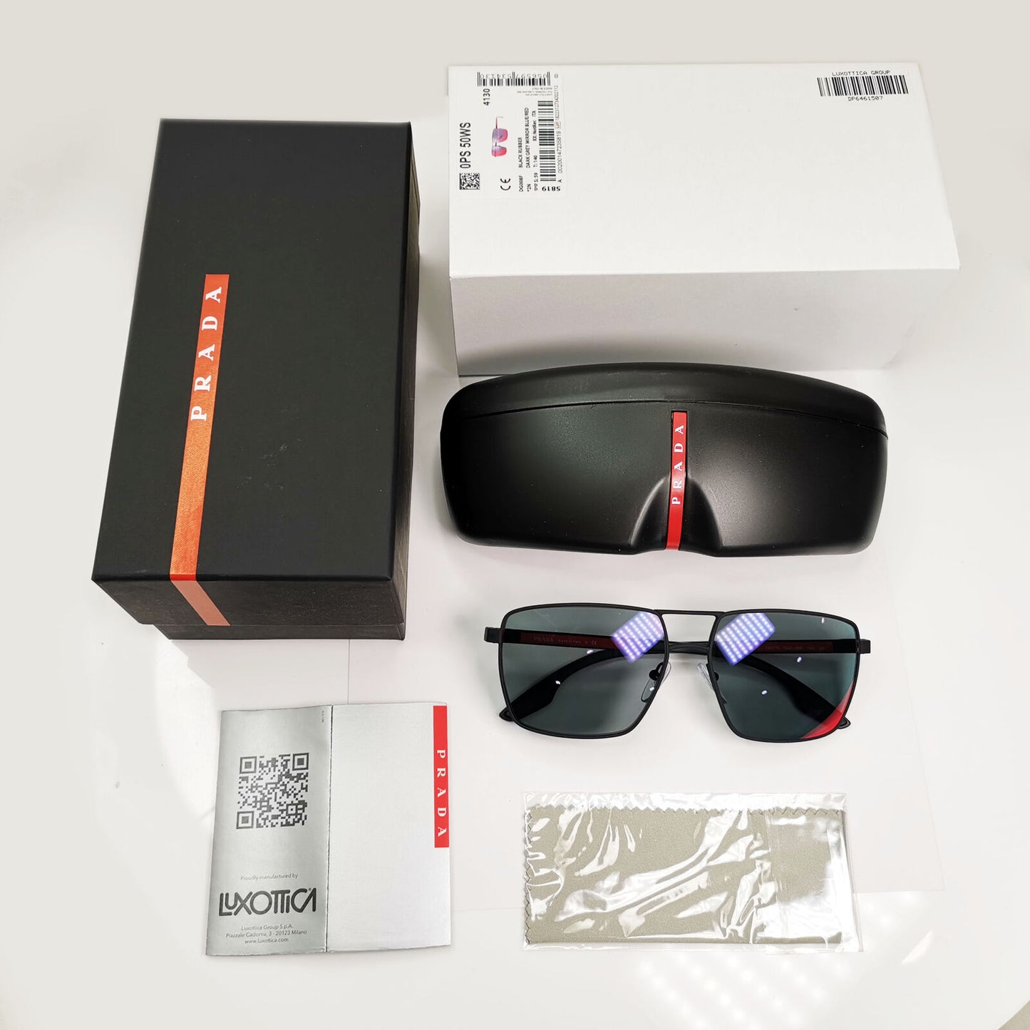 Prada Black Mirror Chameleon Sunglasses Square Red Blue SPS 50W PS50WS DG0-08F