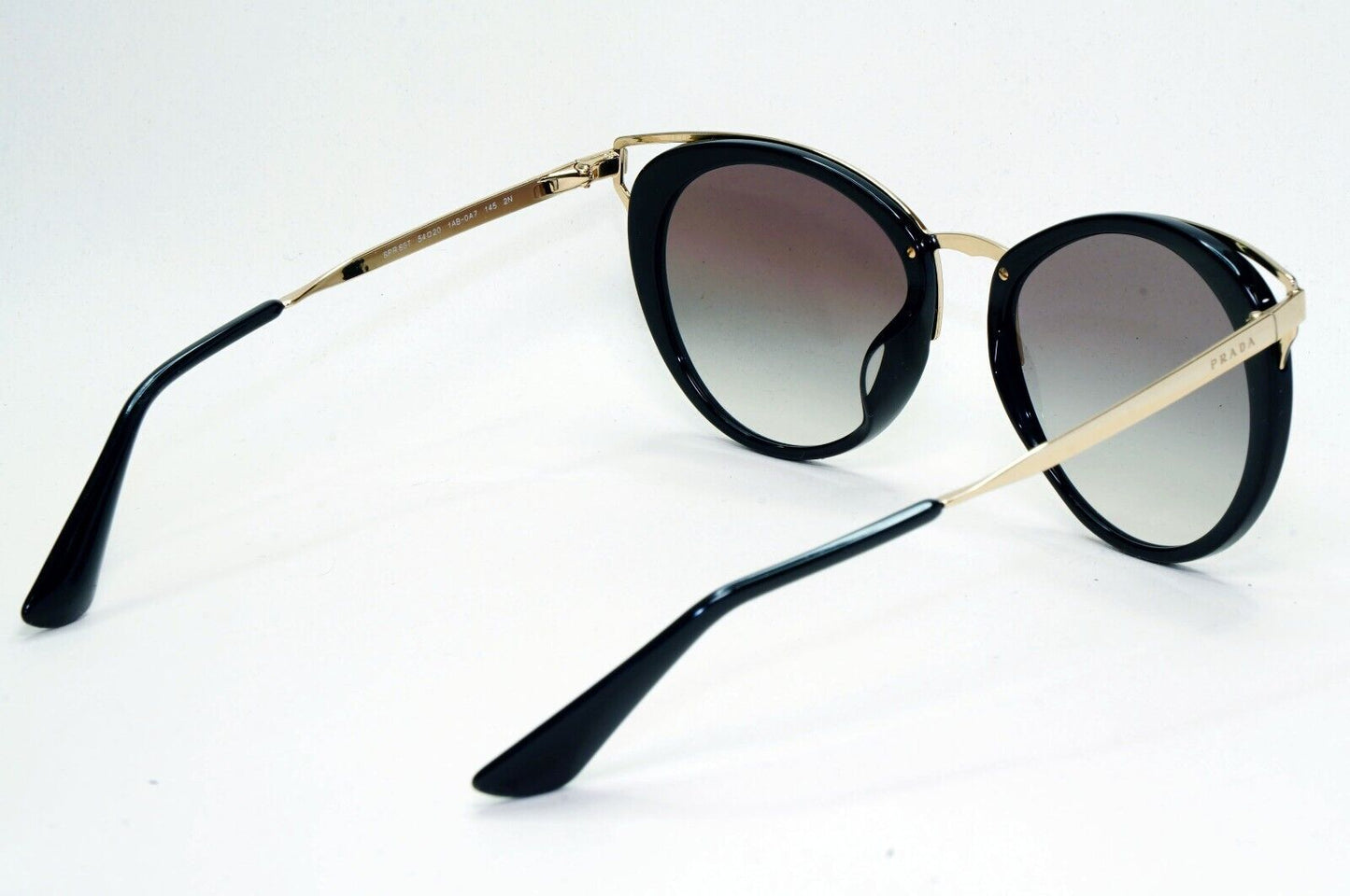 Prada Sunglasses Black Gold Grey Gradient Round PR66TS SPR 66T 1AB-0A7 210924