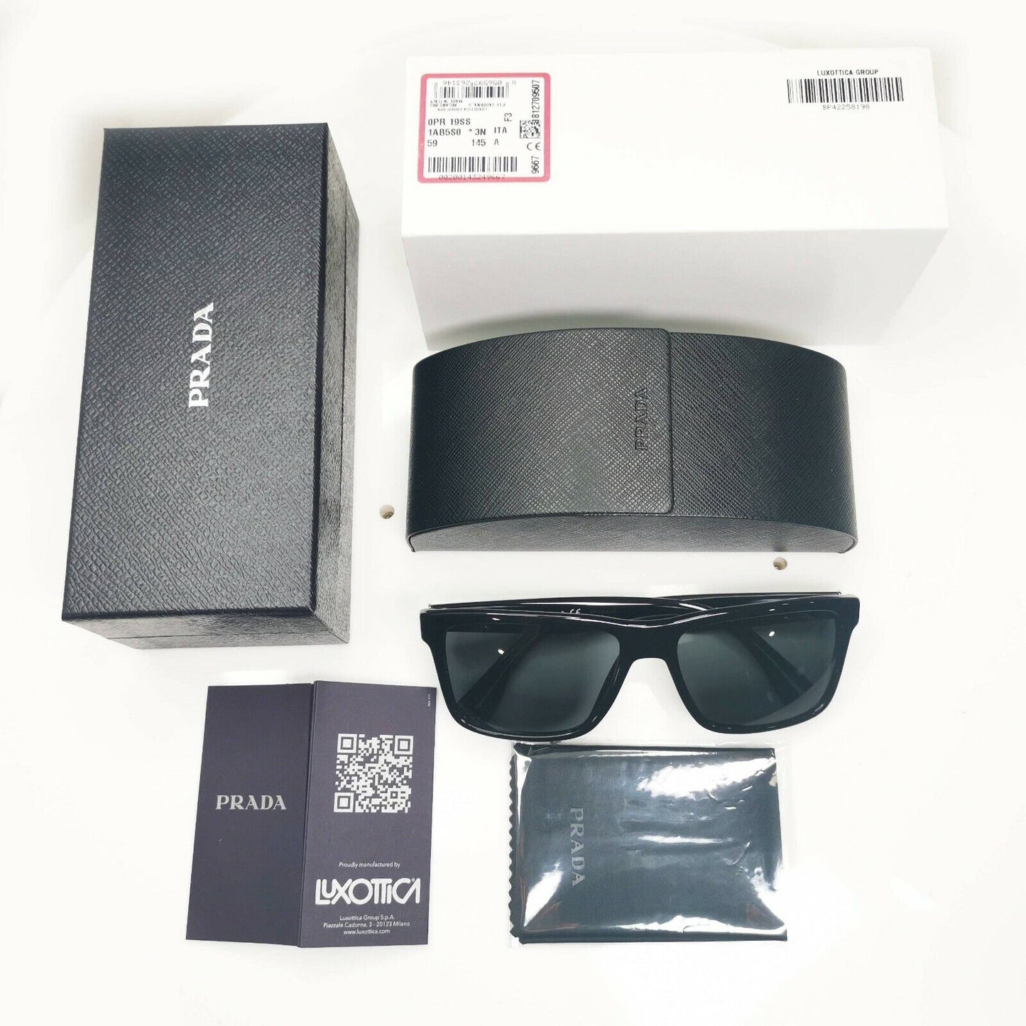 Authentic Prada Mens Glossy Black Square Designer Sunglasses SPR 19S 1AB-5S0