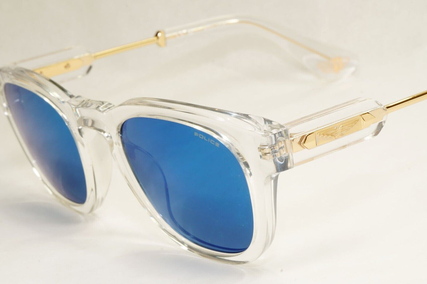 Police Sunglasses Transparent Blue Mirror Gold Thick SPL F70 Prince 1 COL 880D