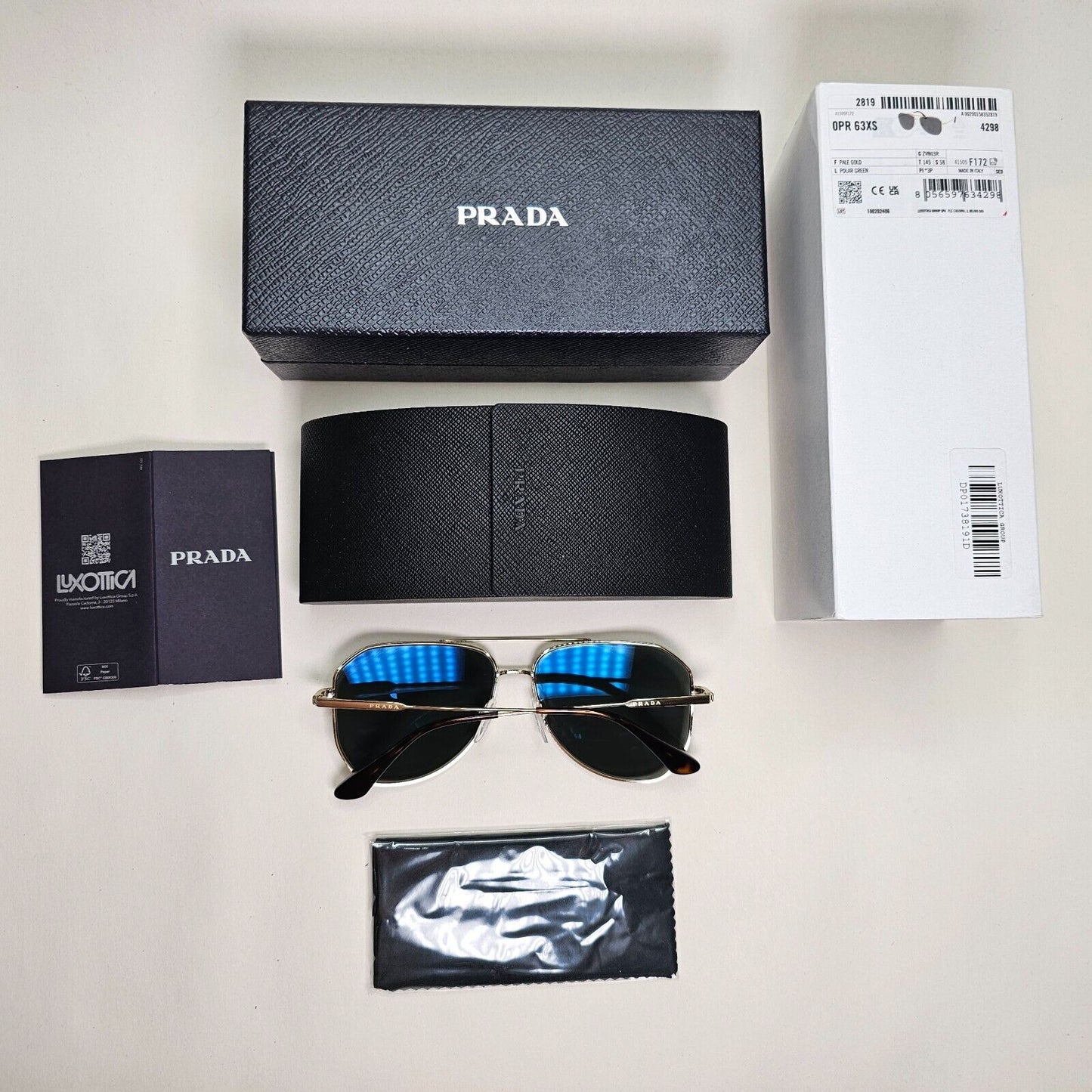 Prada Sunglasses Polarised Glass Gold Green Pilot PR63XS SPR 63X ZVN-03R 58mm