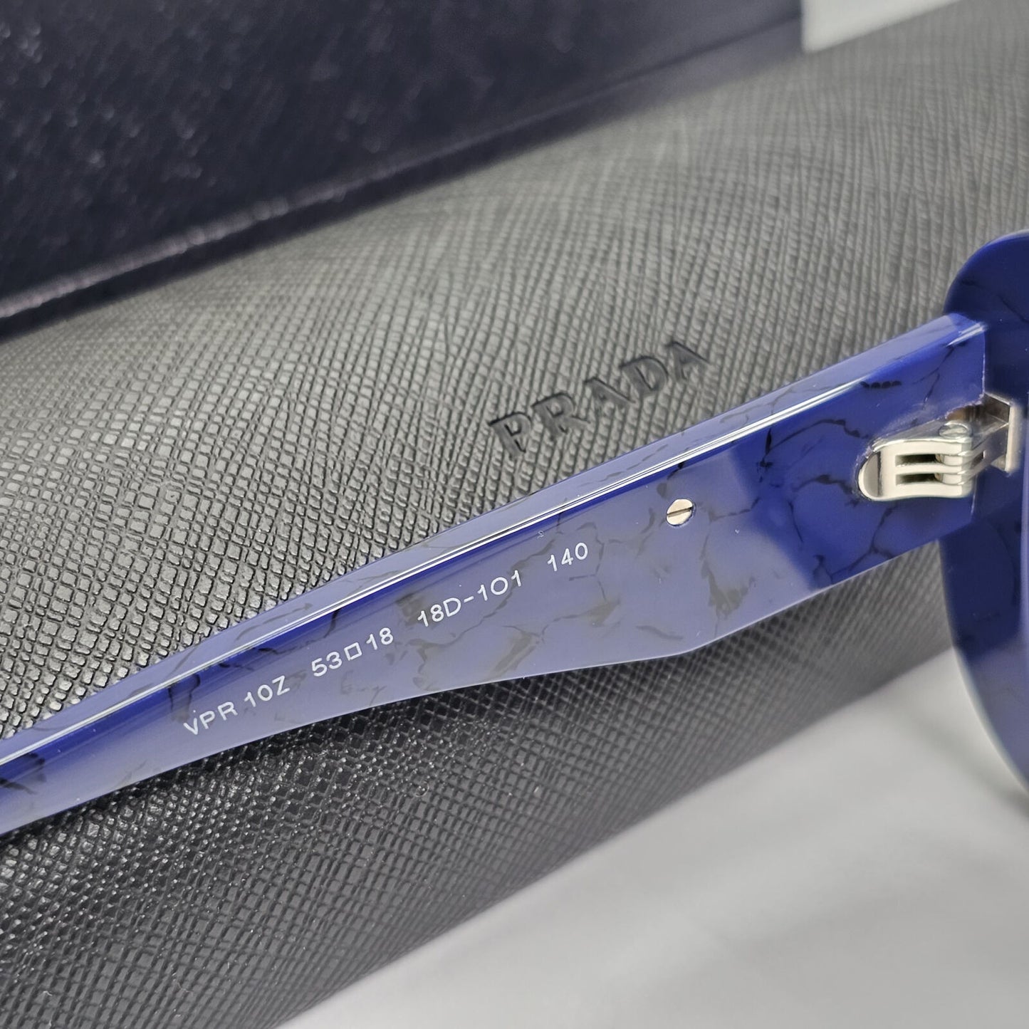 Prada Sunglasses Blue Black Triangle Symbole Marble PR10ZV VPR 10Z 18D-1O1 53mm