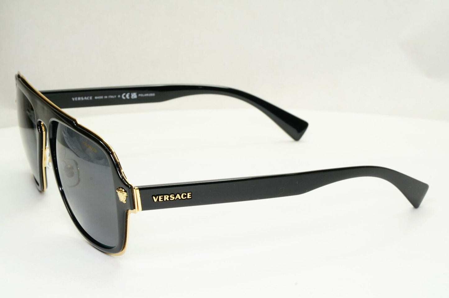 Versace Sunglasses Polarized Black Gold Square Navigator MOD VE 2199 1002/81