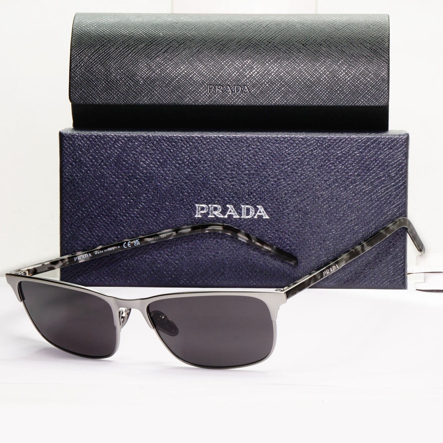 Prada Sunglasses Black Gunmetal Grey Havana PR66YV VPR 66Y 7CQ-1O1 57mm