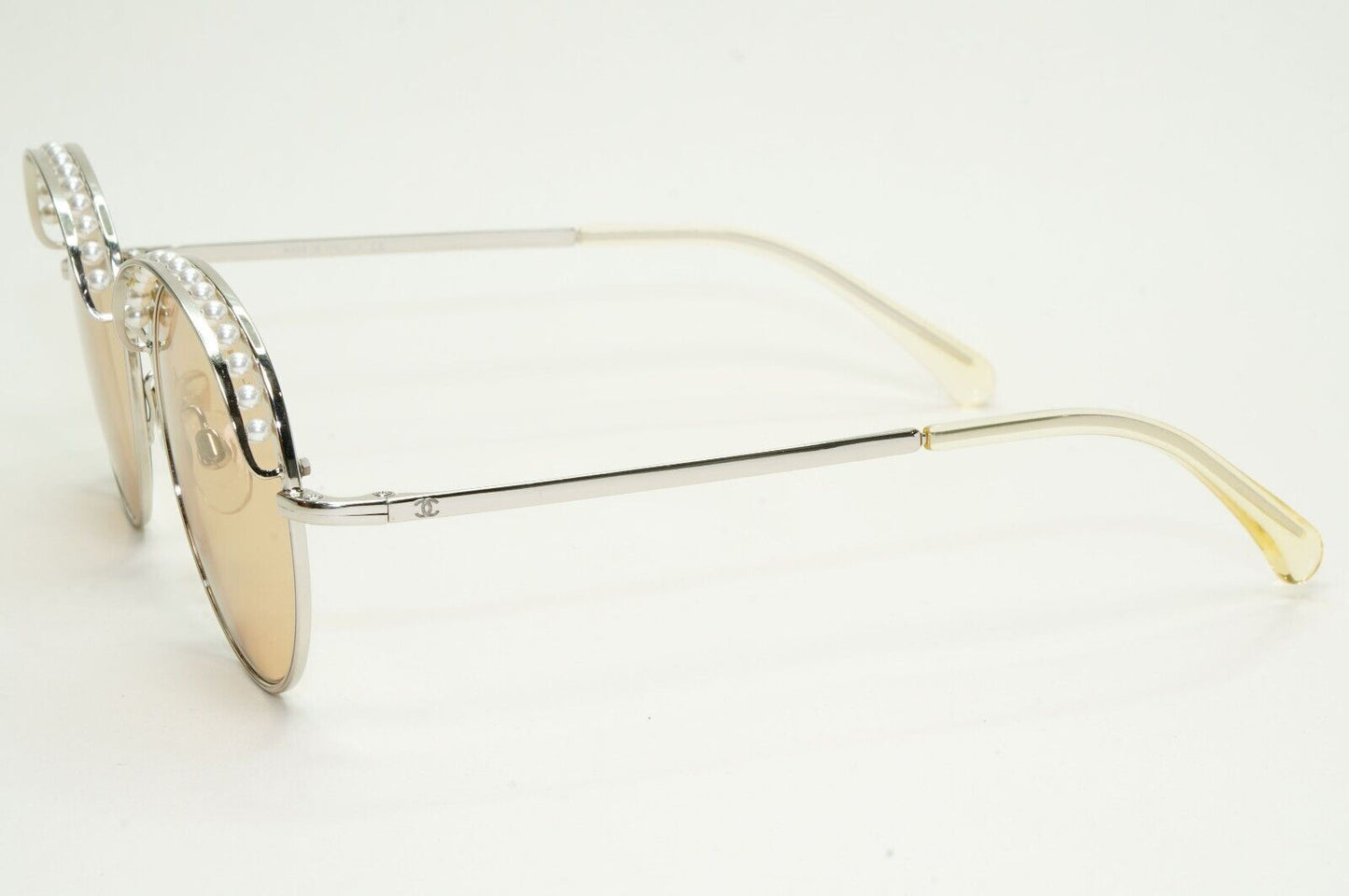 Chanel Sunglasses Pearl Silver Brown Amber Round Metal 4247-H c.124/73 52mm