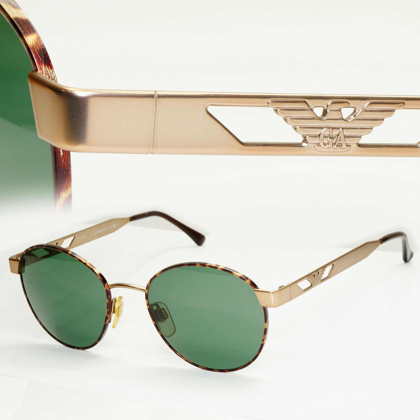 Emporio Armani Sunglasses 1997 Vintage Round Pale Gold Green Eagle 039-S 875