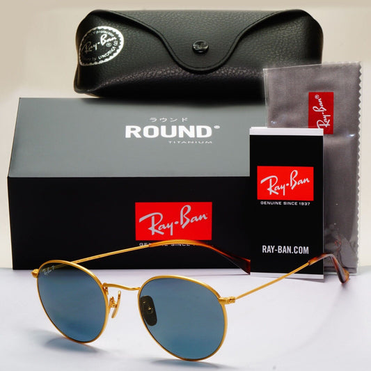 Ray-Ban Sunglasses Round Titanium Polarized Gold Blue RB 8247 9217/T0 50mm
