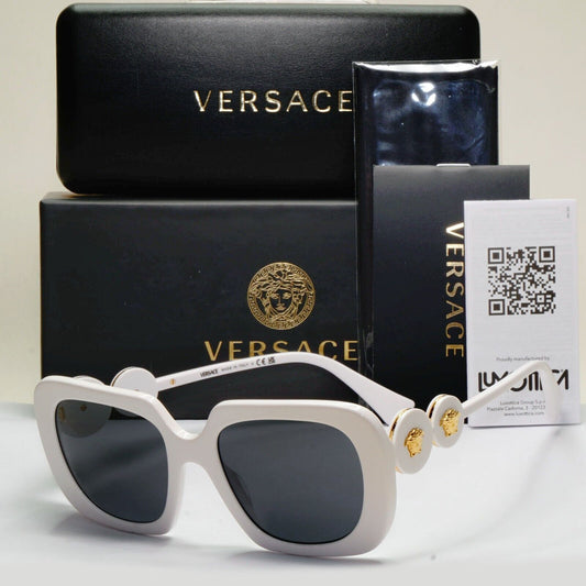 Versace Sunglasses White Gold Medusa Square Black Grey MOD VE 4434 314/87 54mm