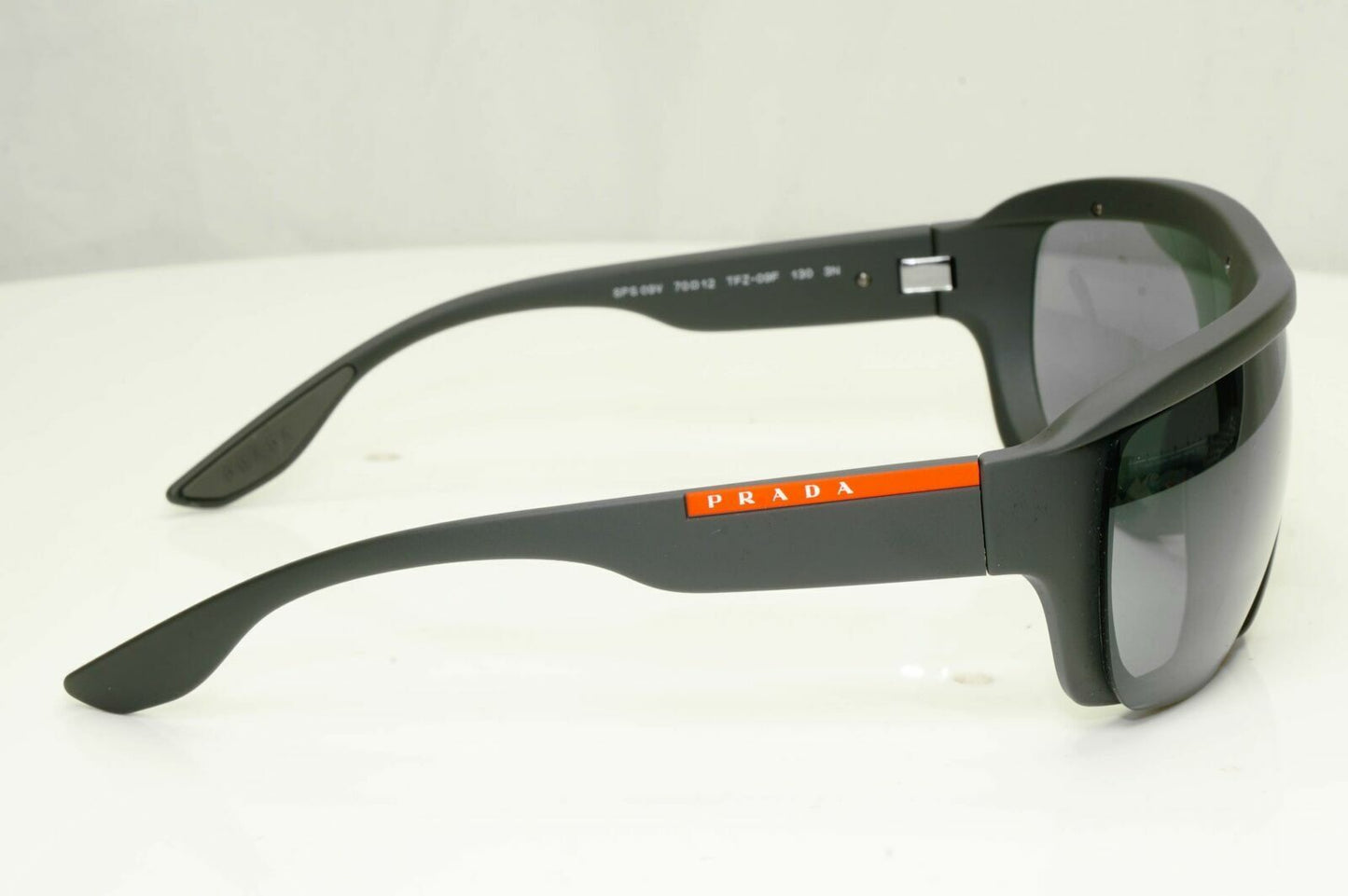 Prada Black Grey Mirror Mens Sunglasses SPS 09V TFZ-09F Red Stripe Rossa Matte