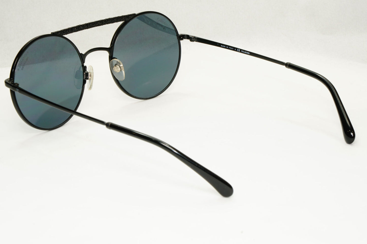 Chanel Black Polarized Sunglasses Round Metal Pilot Luxury 4232 c.101/T8 130523