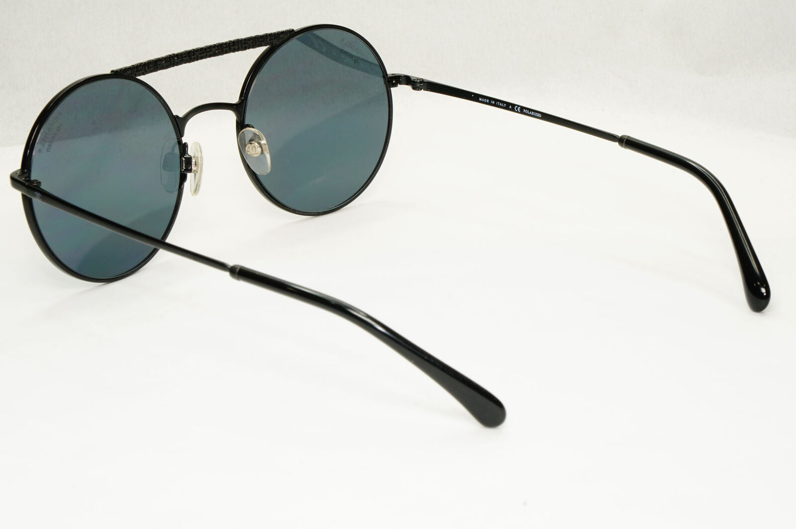 Chanel Black Polarized Sunglasses Round Metal Pilot Luxury 4232 c.101/T8 130523