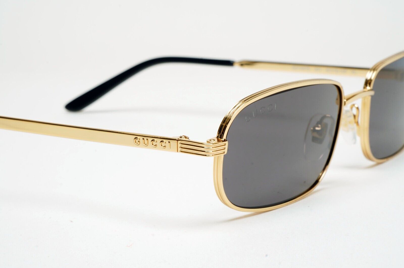 Gucci Sunglasses 2023 Gold Black Rectangle Metal Slim GG1457S 001 57mm 170125