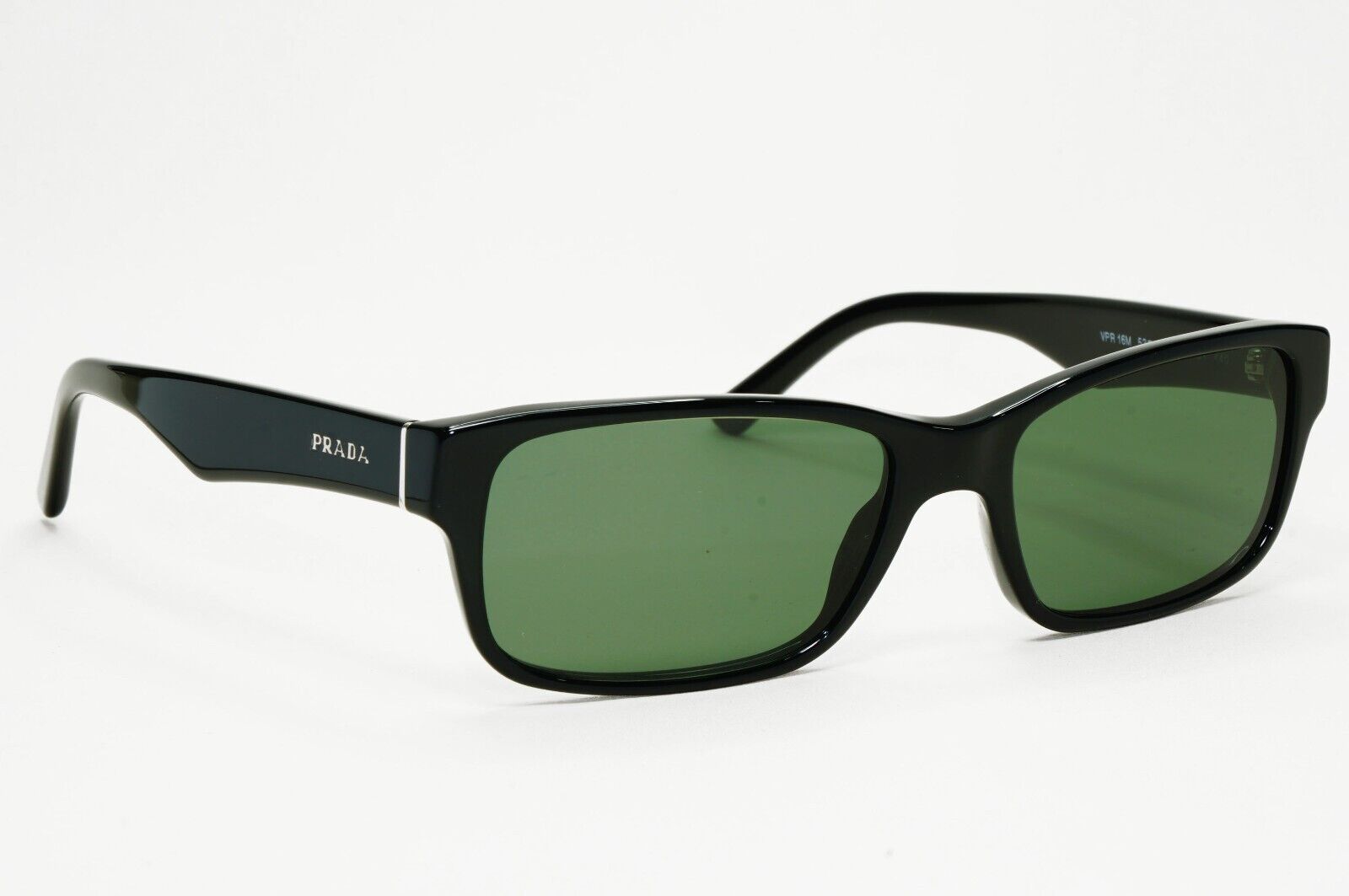 Prada Sunglasses Black Green Glossy Rectangle Square PR16MV VPR 16M 1AB-1O1 53mm
