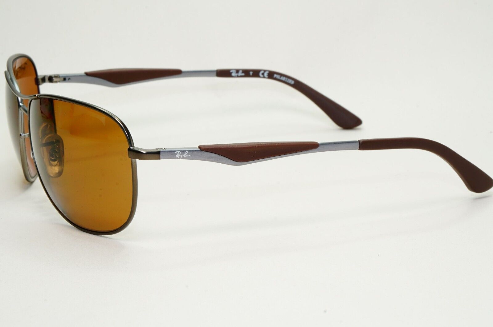 Ray-Ban Sunglasses Polarized Gunmetal Brown Meta Pilot Wrap RB 3519 029/83 62mm