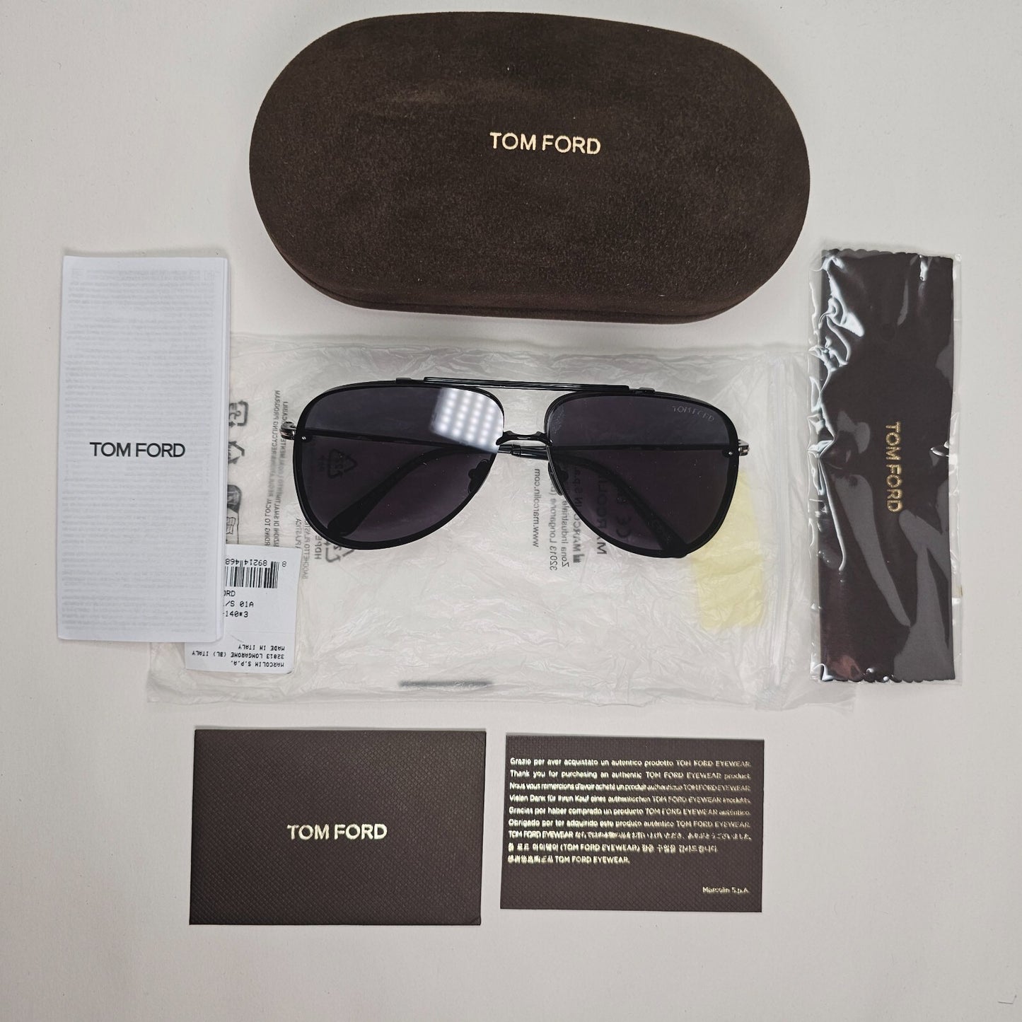 Tom Ford Sunglasses Black Glossy Metal Pilot Leon FT1071 TF 1071 01A 62mm [a]
