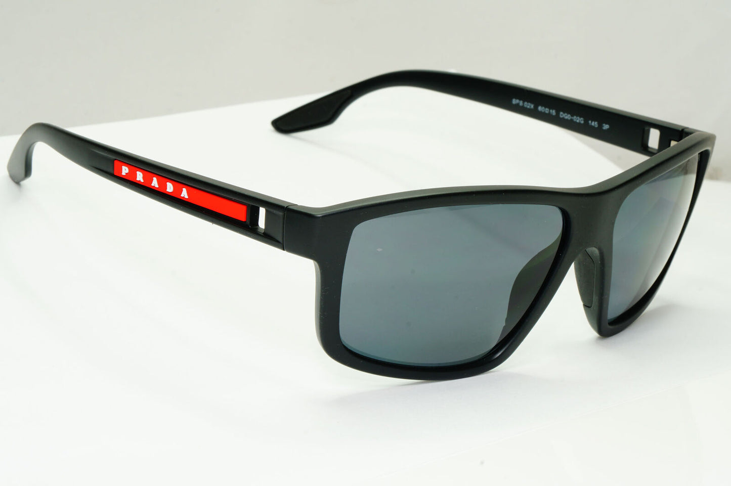 Prada Black Polarized Sunglasses Square Sport Red Stripe PS02XS SPS 02X DG0-02G