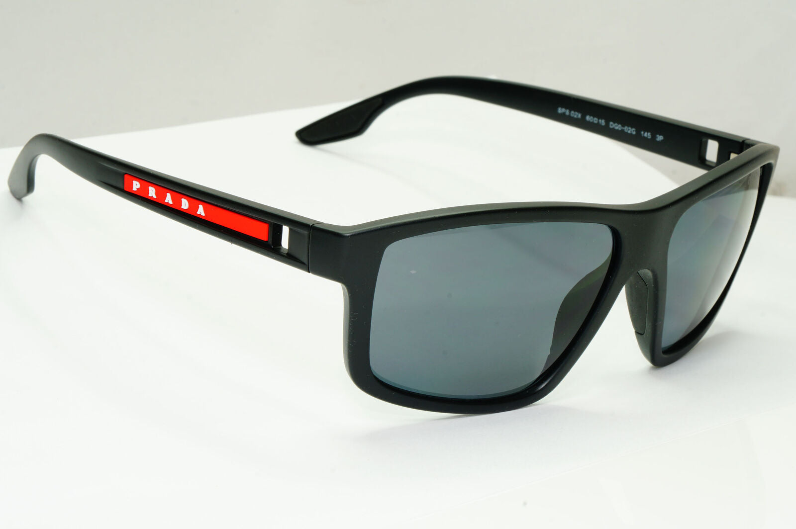 Prada Black Polarized Sunglasses Square Sport Red Stripe PS02XS SPS 02X DG0-02G