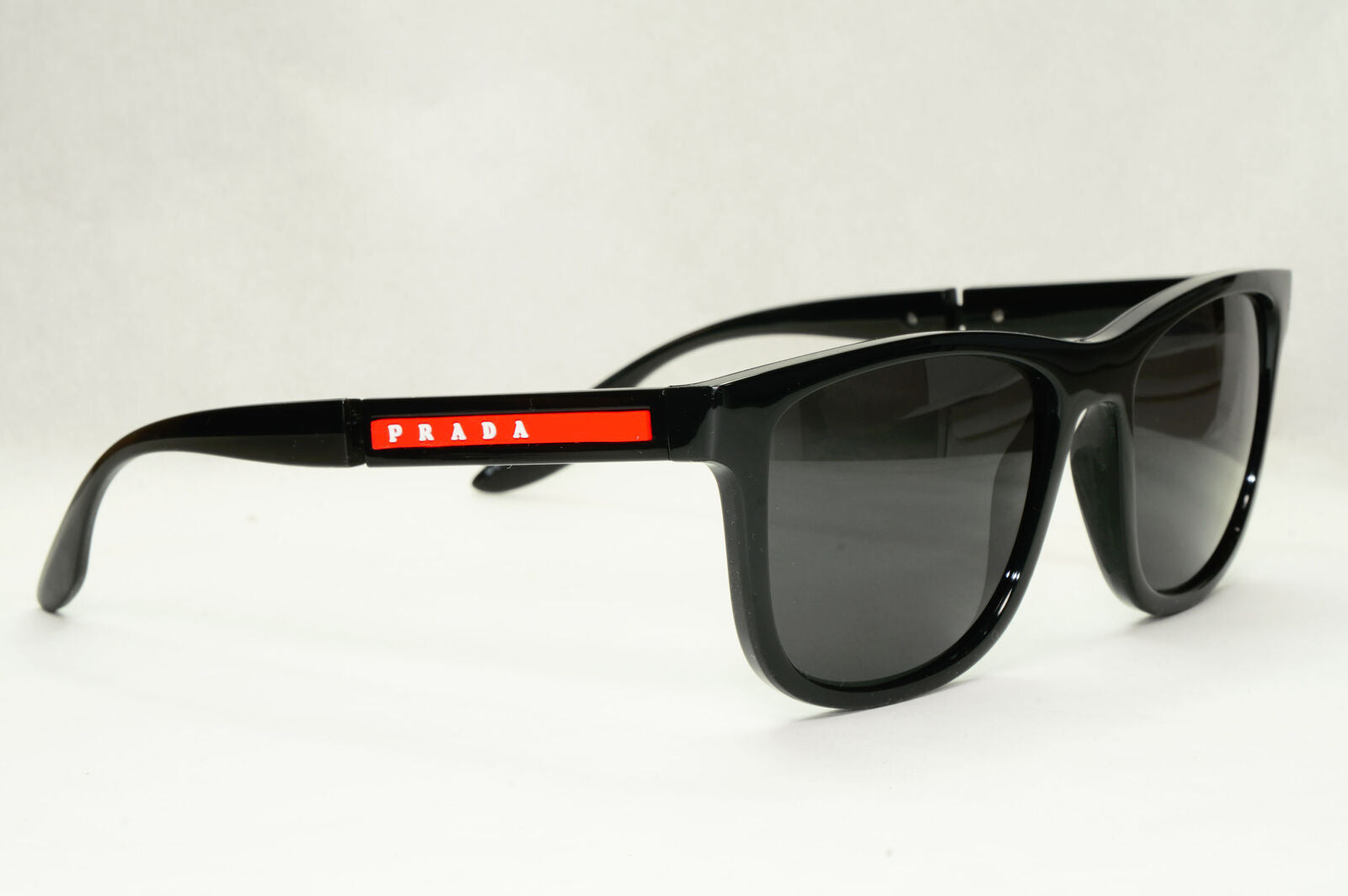 Prada Sunglasses Black Square Glossy Red Stripe PS04XS SPS 04X 1AB-5S0 54mm