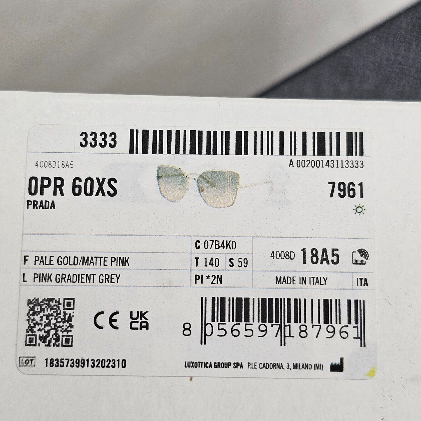 Prada Sunglasses Gold Square Metal Grey Pink Gradient PR60XS SPR 60X 07B-4K0
