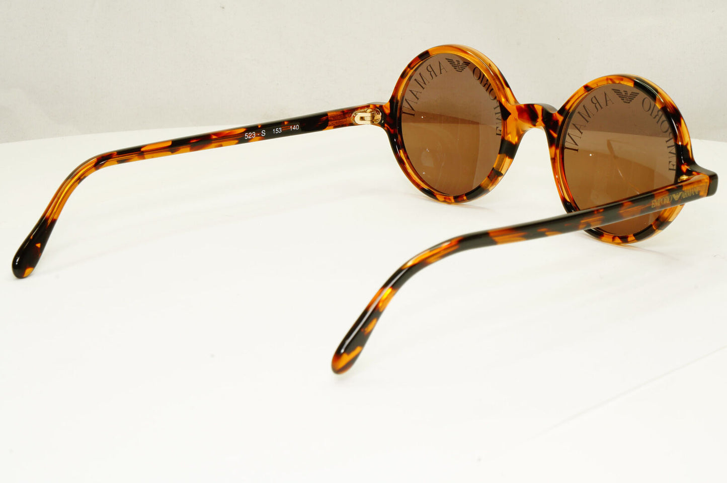 Emporio Armani 1997 Vintage Sunglasses Round Lens Logo Print Brown 523-S 153