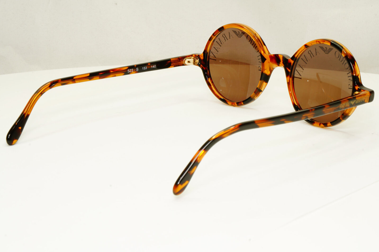 Emporio Armani 1997 Vintage Sunglasses Round Lens Logo Print Brown 523-S 153