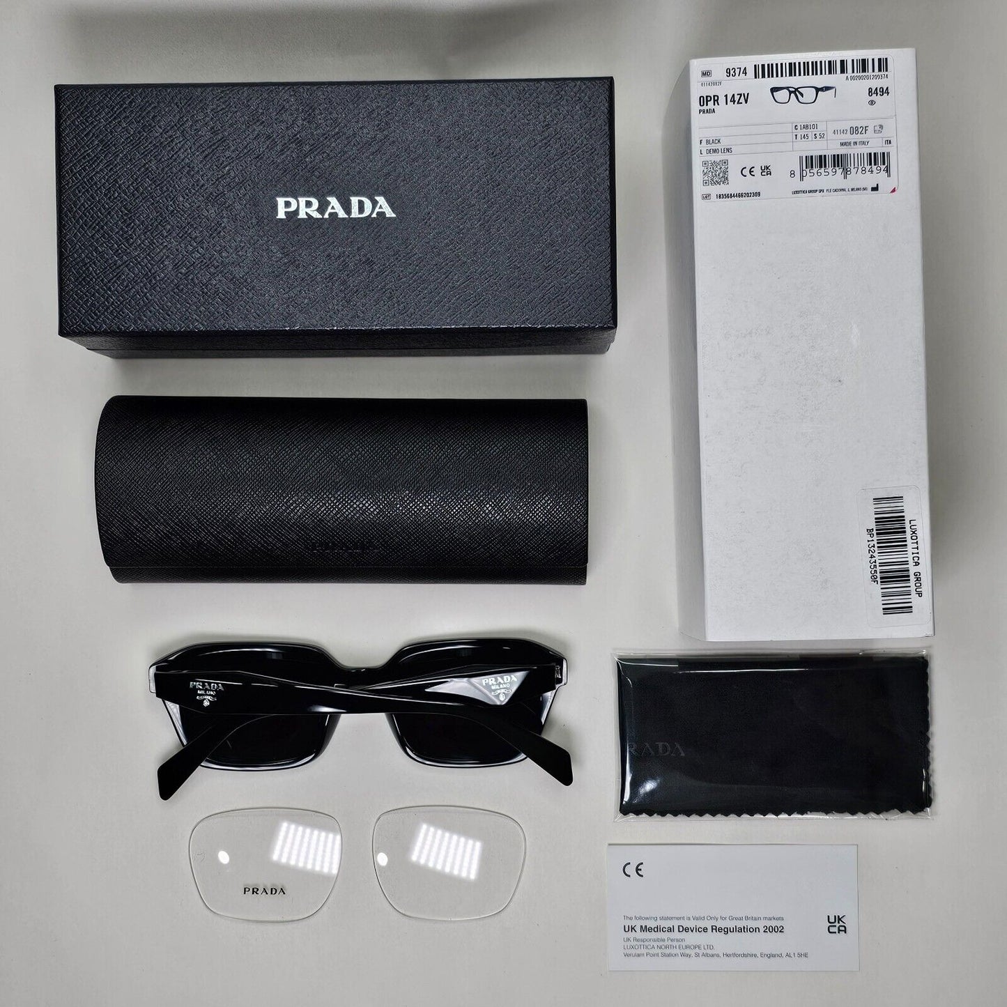 Prada Sunglasses Symbole Glossy Black Square PR14ZV VPR 14Z 1AB-1O1 52mm