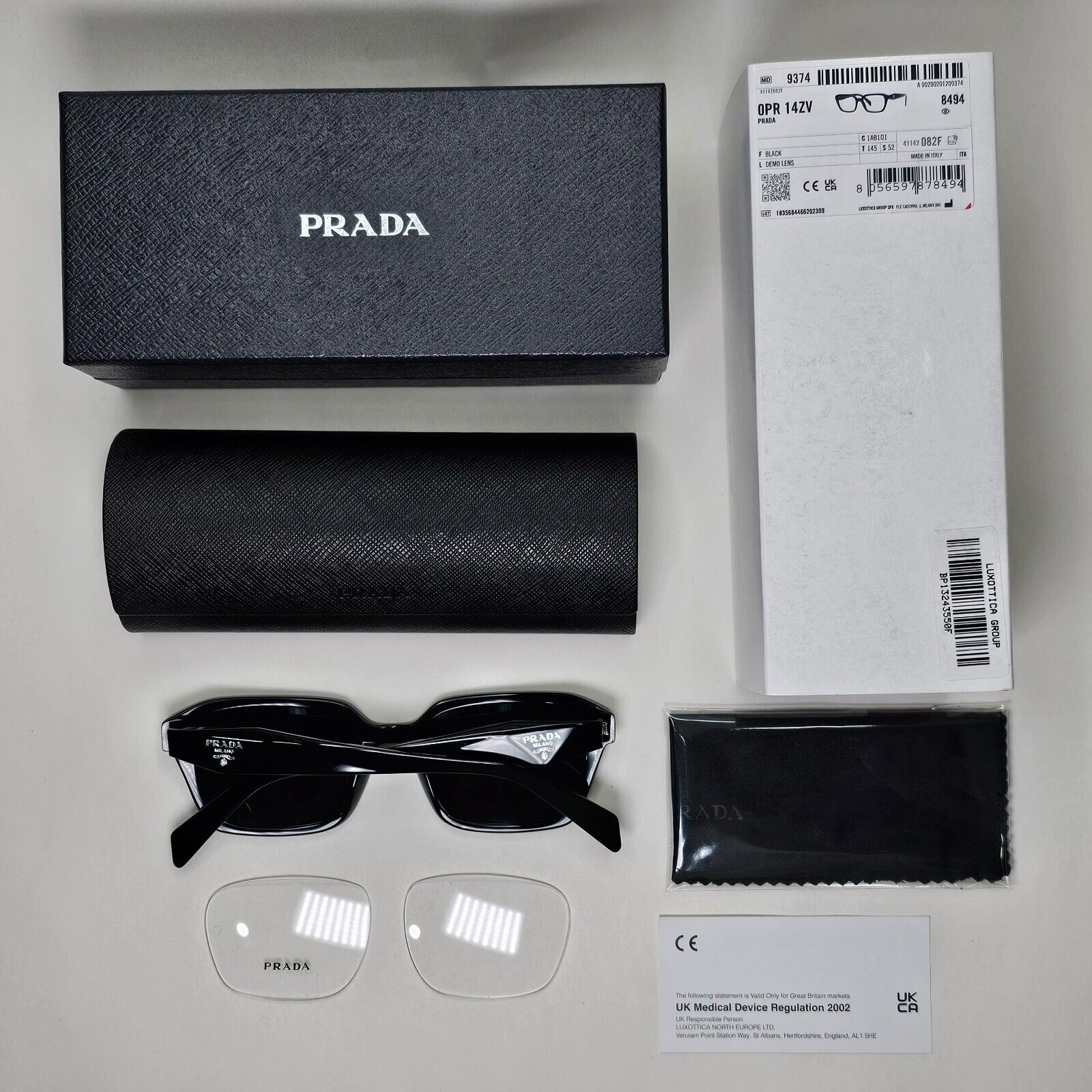 Prada Sunglasses Symbole Glossy Black Square PR14ZV VPR 14Z 1AB-1O1 52mm