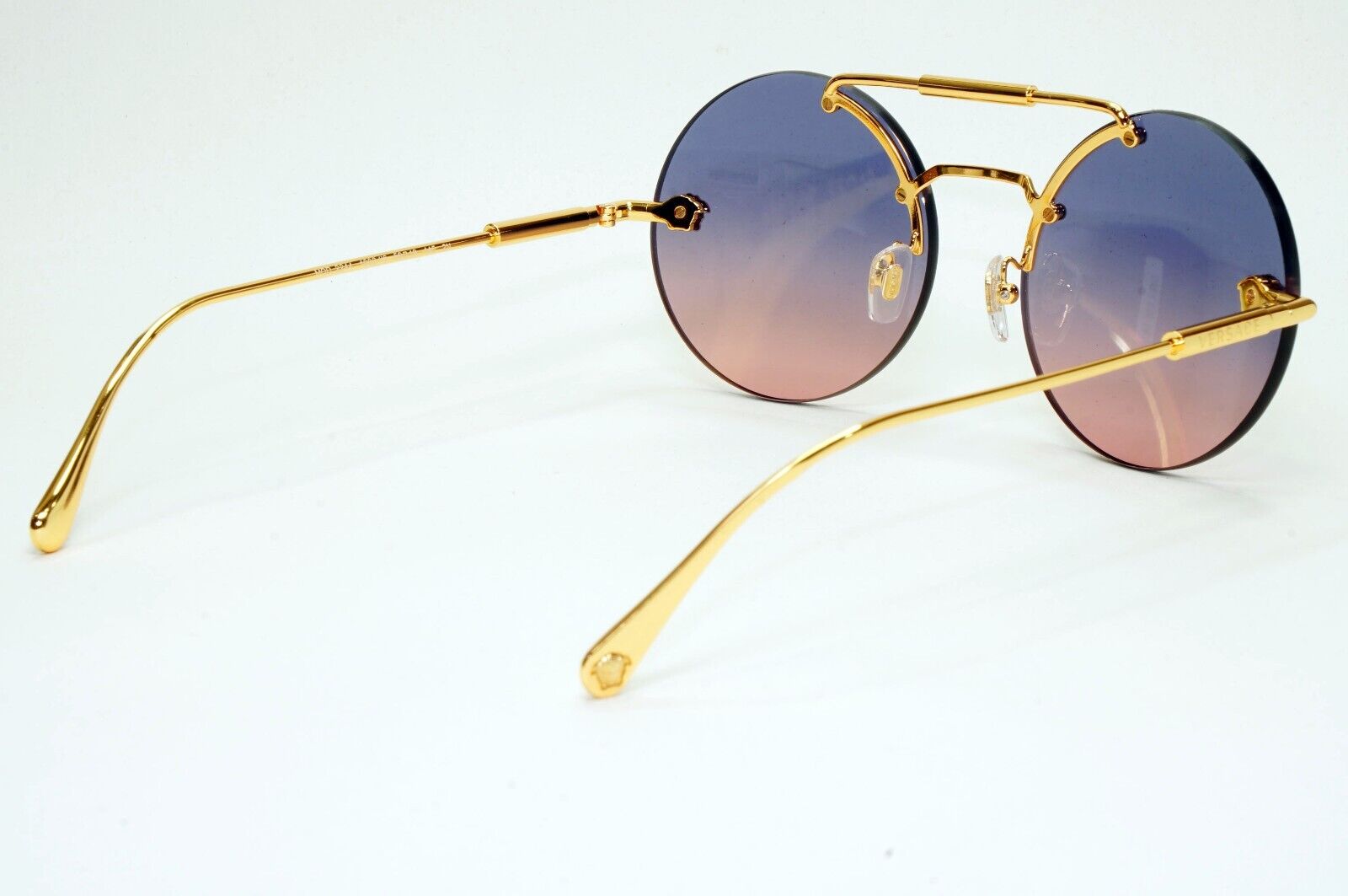 Versace Sunglasses Rimless Gold Medusa Blue Gradient Pink MOD VE 2244 1002/I6