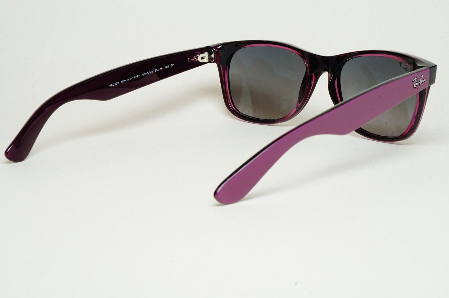 Ray-Ban Sunglasses Polarised New Wayfarer Grey Violet RB 2132 6606/M3 55mm